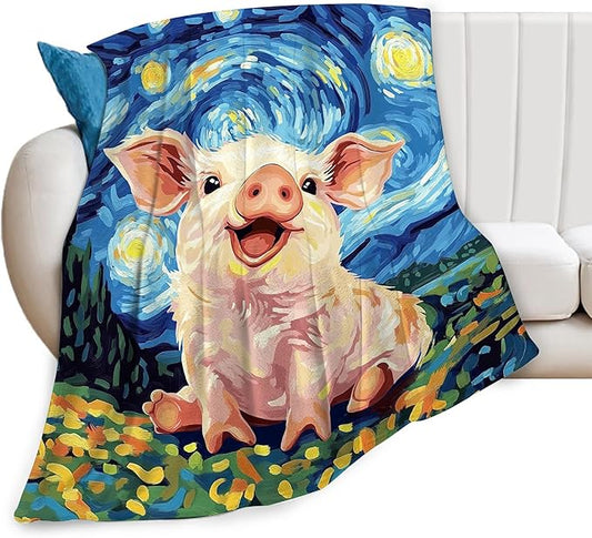 Pig Blanket - Funny Gifts for Girls, Boys, Women, Kids, Pig Lovers - Soft Warm Fleece Flannel Plush Throw Blanket for Bed, Sofa, Couch - 60"x80"