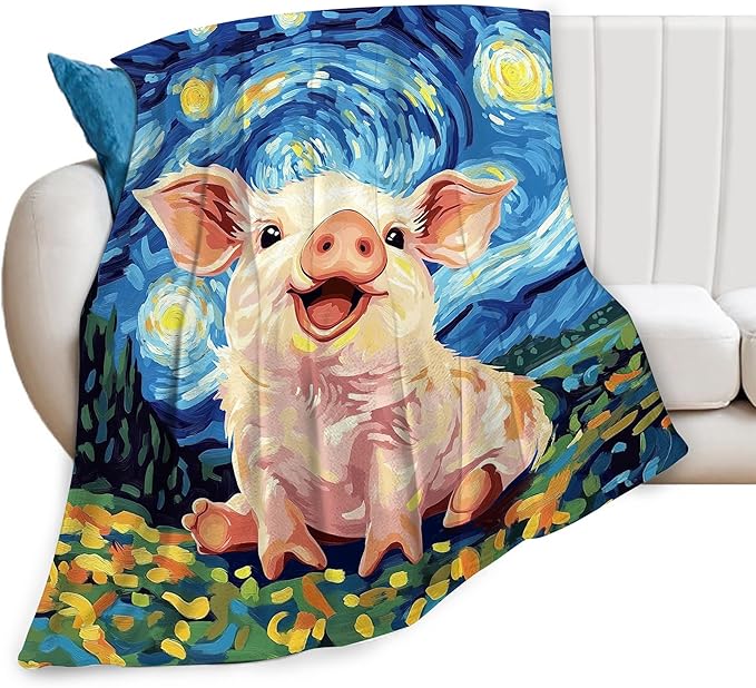 Pig Blanket Funny Pig Gifts for Girls Boys Woman Kids Pig Lover Throw Blankets Soft Blanket Warm Fleece Flannel Plush Blankets for Bed Sofa Couch 50"x60"