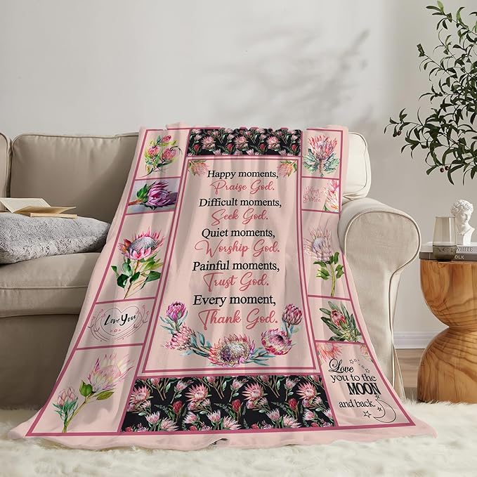 Christian Religious Prayer Blanket Ultra Soft Cozy Spiritual Bible Verse Throw Blanket Fleece Fuzzy Plush Bedding Christian Gifts for Women Girls Kids Adults 80"x60"