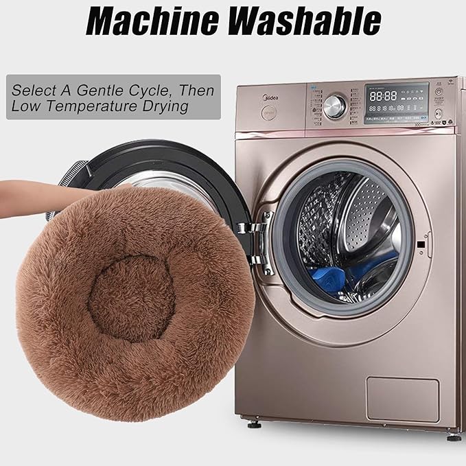 Calming Dog Bed, Dog Beds Fits up to 45 lbs Pets, Fluffy Donut Dog & Cat Bed Washable, Round Anti Anxiety Dog Bed, Small Dog Bed with Non-Slip Bottom (Khaki, 31" x 31")