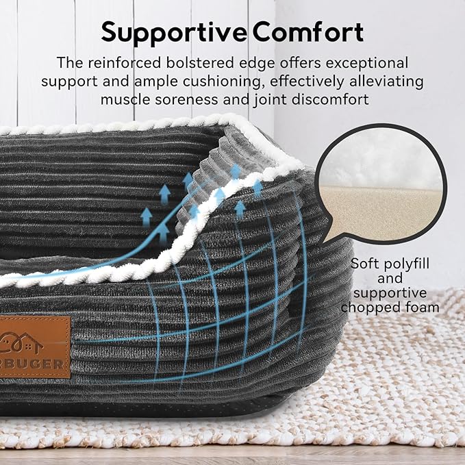 Rectangle Cat Dog Bed for Large Medium Small Pets Indoor Outdoor Machine Washable Sleeping Sofa Non-Slip Bottom Soft Puppy Bed Durable Orthopedic Calming Pet Cuddler (Medium, Dark Grey)