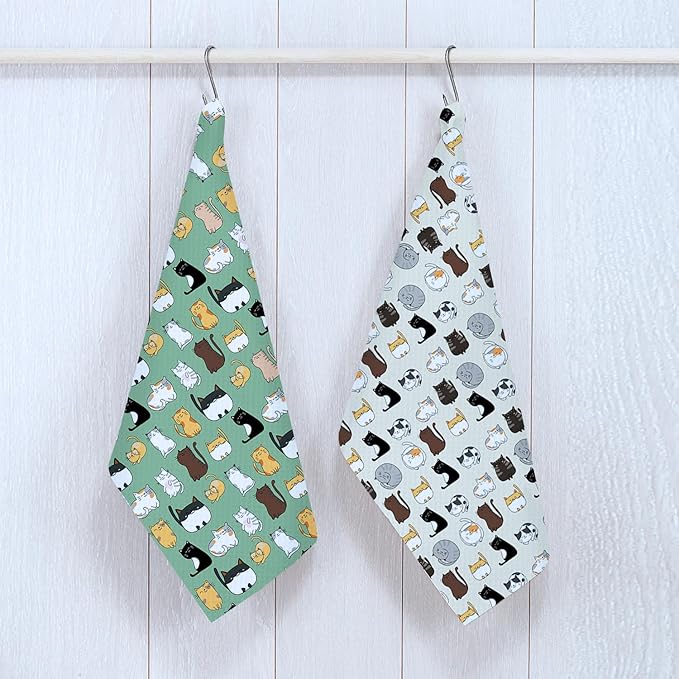 Greatingreat More Cat Towels Funny Kitchen Towels Waffle Soft Cute Kitchen Dish Hand Towels Cat Lovers Absorbent Hostess Decor Bath Towels Housewarming Gift Set of 2