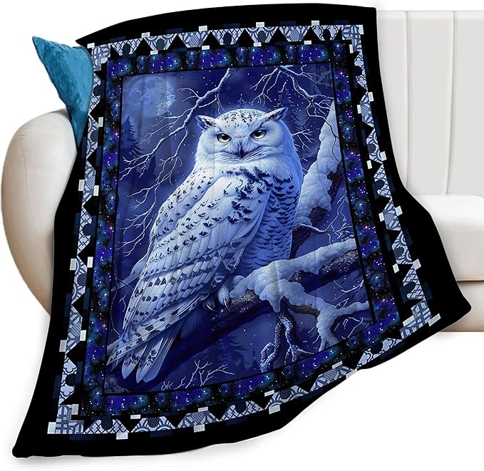 Owl Night Throw Blanket Owls Moon Print Blankets Gifts for Couch Sofa Bed Stuff Decor Soft Cozy Fleece Plush Flannel Bedding for Lover Men Women Adults 50"x60"