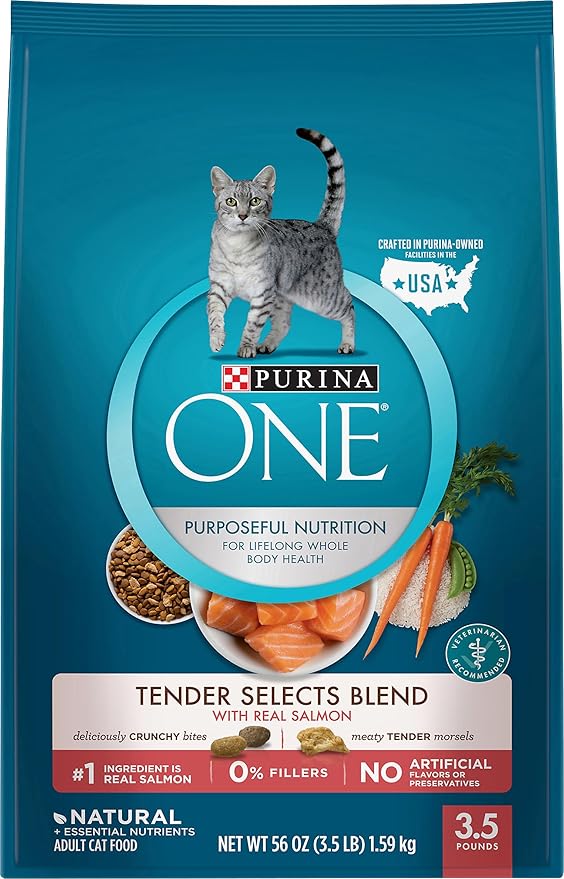 Purina ONE Dry Cat Food, Tender Selects Blend With Real Salmon, 3.5 Lb
