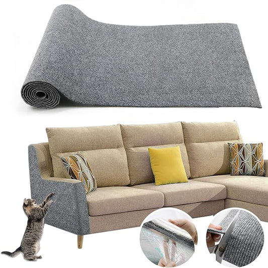 Cat Scratching Climbing Carpet Mat, Self-Adhesive Trimmable Anti Cat Scratcher Couch Furniture Protector from Cat Claws, Cat Post Covered Pad Replacement for DIY Cat Tree (Light Gray, 15.8" x 118")