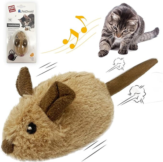 Gigwi Interactive Cat Toy Mouse, Moving Automatic Cat Toys Mice Electronic with Furry Tail, Automatic Squeaky Cat Toys for Kitten Indoor/Outdoor Exercise (Brown-Ear)