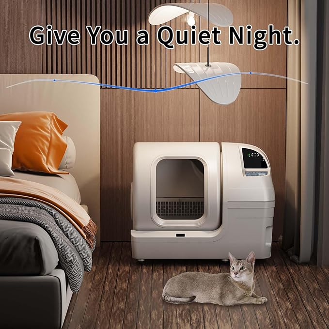 Automatic Cat Litter Box Self Cleaning - UPFAS 100L Extra Large Cat Litter Box with APP Control & Safe Alert & Smart Health Monitor, Odor Removal Cat Litter Box for Multiple Cats, White