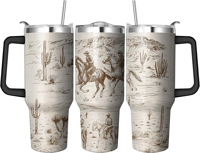 40 Oz Western Tumbler with Handle and Straw, Double Wall Stainless Steel Horse Mugs for Horse Lovers, Horse Gifts for Women Insulated Horse Cups, 40 Oz Horse Coffee Cup Gifts for Horse Lovers Women