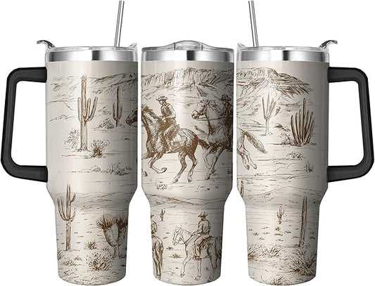 40 Oz Western Tumbler with Handle and Straw, Double Wall Stainless Steel Horse Mugs for Horse Lovers, Horse Gifts for Women Insulated Horse Cups, 40 Oz Horse Coffee Cup Gifts for Horse Lovers Women
