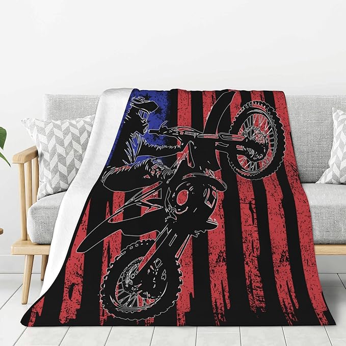 Motocross Flag Soft Throw Blanket Flannel Fleece Blankets Warm Cozy Lightweight Fuzzy Blanket for Bed Sofa Couch Home Decor 80"X60"