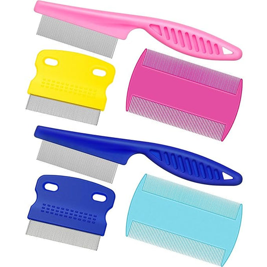 6 Pieces Pet Lice Combs Dog Grooming Flea Comb Cat Tear Stain Comb for Removal Dandruff, Hair Stain, Nit (Pink, Light Blue, Dark Blue, Yellow)