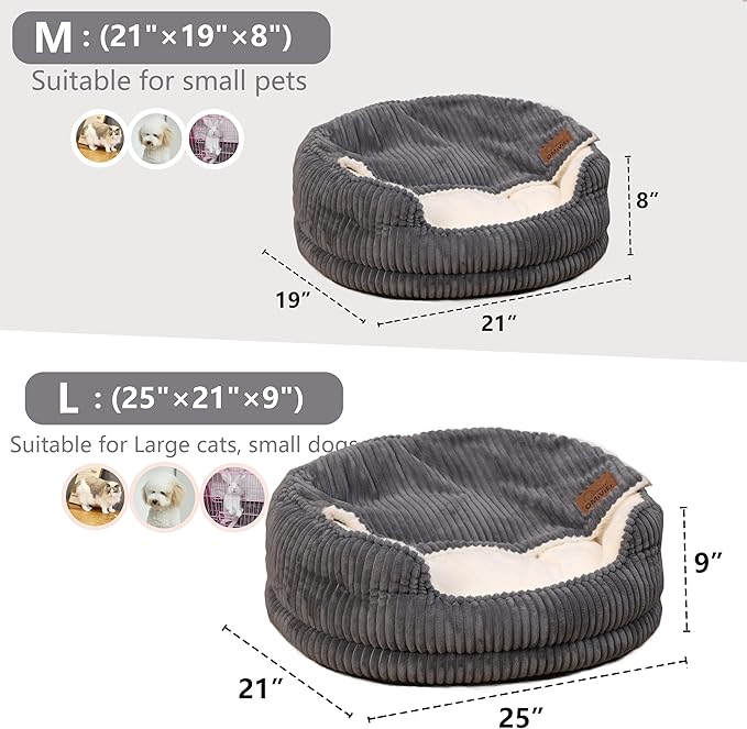 Cat Beds for Indoor Cats,with Soft Hooded Blanket.Comfortable Cute cat Bed,Removable Inner pad Washable with Non-Slip Bottom,Cozy Kitten、Small Dog Bed (Dark Grey)
