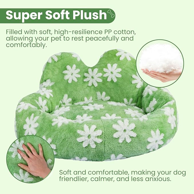Cat Bed & Dog Bed, Removable Cozy Soft Cat Bed Washable Round Cute Dog Bed with Jacquard for Small Medium Cats and Dogs, Green Flower M