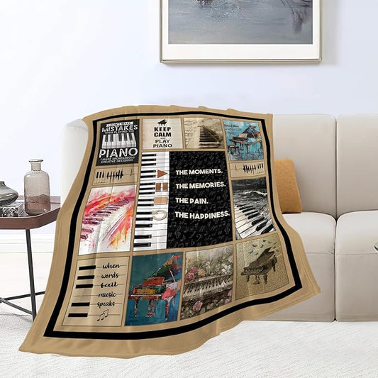 Piano Blanket Piano Keys Music Notes Decor Throw Blanket Super Warm Soft Plush Lightweight Fleece Flannel Blanket Musical Gifts for Teachers Girls Boys Women Adults for Sofa Couch Bedding 50"X60"