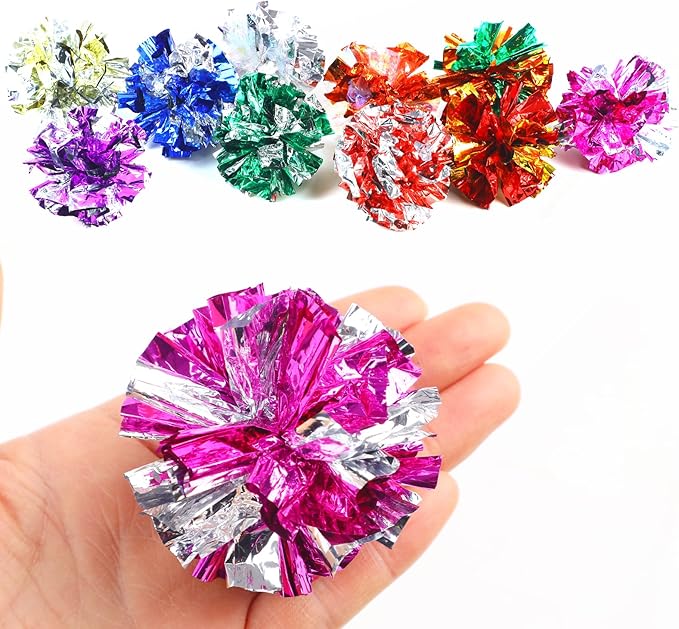 LOMIMOS 20PCS Cat Crinkle Balls Toy,Colorful Interactive Mylar Cat Toy for Indoor Kitten Exercise Play Chase Swat Bite Hunt Keep Pet Fit Active (2.5 in)