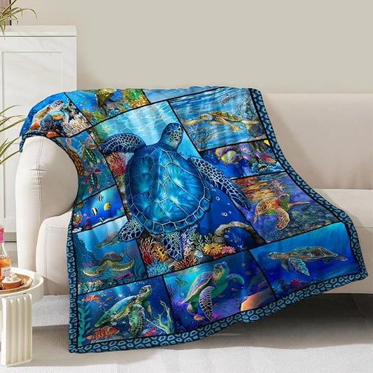 Sea Turtle Blanket Gifts for Women Girls Birthday Christmas Valentine Presents Ocean Animal Turtles Theme Decor Bedroom Living Room Couch Bed Sofa Soft Cozy Fleece Kids Adults Teen Throw 60"x50"