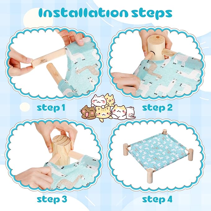 Mixweer 4 Pcs Cat Hammock Bed Wooden Cat Cooling Bed Elevated Cat Bed Detachable Portable Cat Chair for Cats Small Dogs Pets Sleeping Indoor and Outdoor 21 x 19 x 5 Inch (Alpaca)