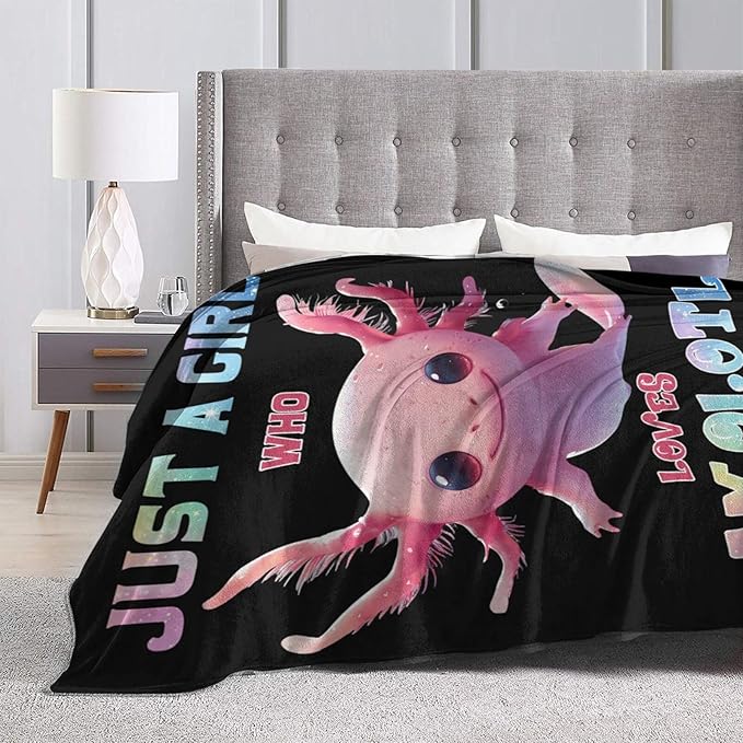 Axolotl Blanket Cute Axolotl Throw Blanket Just A Girls Who Loves Axolotl Decor Stuff Merch Cozy Print Flannel Fleece Soft Plush Fuzzy Warm Lightweight Bedding Gifts for Women Men Kids 50"X40"