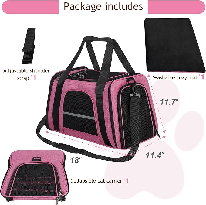 HiCaptain Soft Cat Carrier with Top Mesh Window - Pet Carrier Breathable for Medium Cats and Small Dogs Puppies up to 14 lb (Pink)