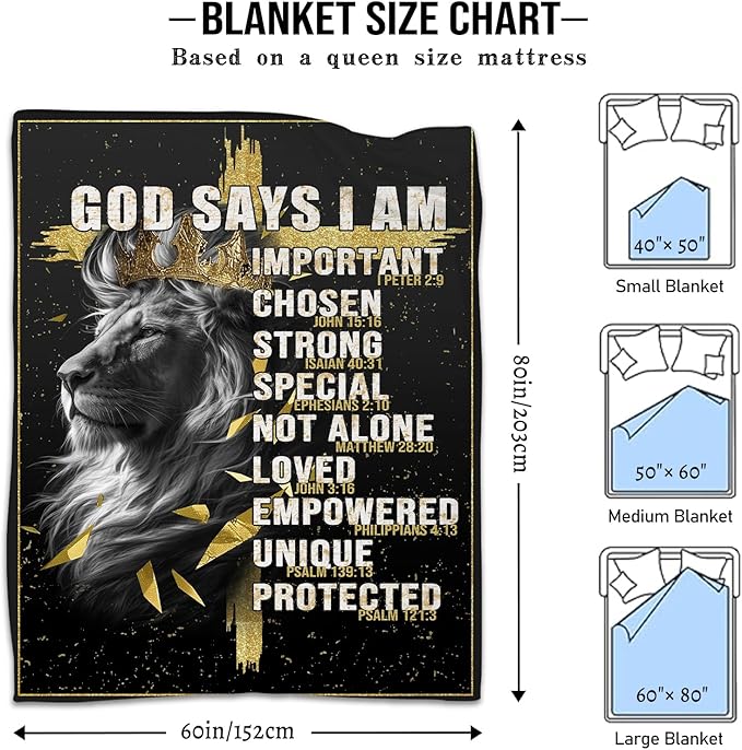 Christian Gifts for Men, God Says i Am Lion Blanket 80"x60", Inspirational Religious Birthday Gifts for Lion and cross Blanket, Christian Faith Jesus God Prayer Bible Verse Gift for Christmas