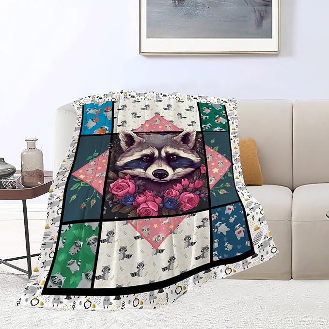 Raccoon Blanket Cute Raccoon Throw Blanket Ultra Soft Cozy Fleece Gift Fuzzy Plush Bedding Blankets for Kids Teens Adults Girls Boys Women Men 60"x50"