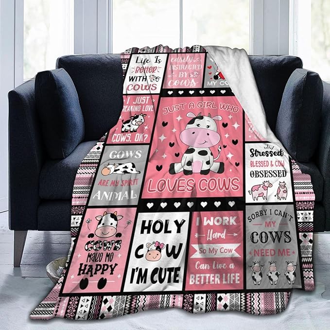 Cow Blanket Gifts for Girls Women Cow Gifts for Cow Lovers Soft Warm Cows Flannel Throw Blanket for Kids Adults 80"X60"