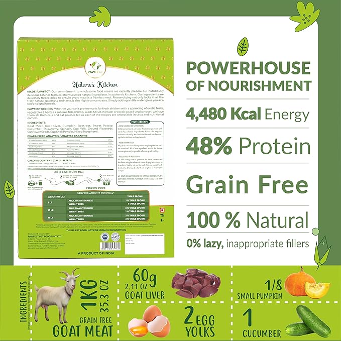 Nature's Kitchen Freeze Dried Cat Food - 100% Real Goat Meat | Grain-Free | Provides Omega3 & Iron | Maintains Healthy Bones | Healthy Cat Food | Single Source of Protein (17.64oz)