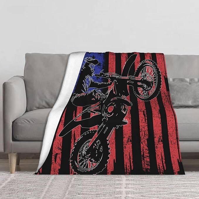 Motocross Flag Soft Throw Blanket Flannel Fleece Blankets Warm Cozy Lightweight Fuzzy Blanket for Bed Sofa Couch Home Decor 60"X50"