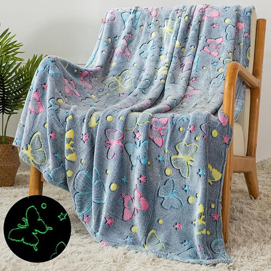 Glow in The Dark Girls Blanket, Butterfly Blanket Gifts Toys for 3-12 Year Old Toddler Teen Daughter Valentines Birthday Christmas Decor 50"x60"