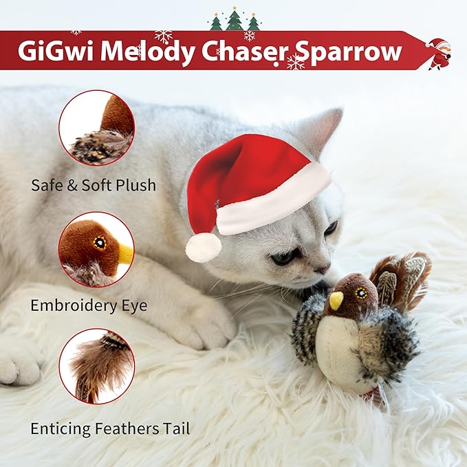 PETGEEK GiGwi Chirping Bird Cat Toys Realistic Bird Plush Toy - Perfect Melody Chaser Cat Toys for Bored Indoor Adult Cats, Best Gift for Birthday, Thanksgiving, Christmas, New Year