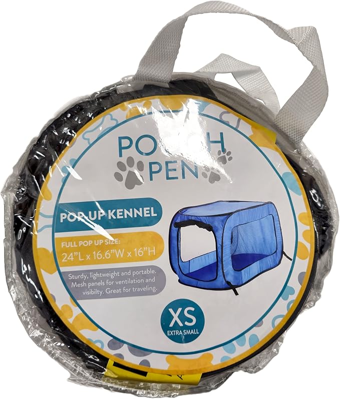 Beatrice Home Fashions Portable, Collapsible, Pop Up Kennel Travel Cat and Dog Crate, 24" L x 16.6" W x 16" H, Blue