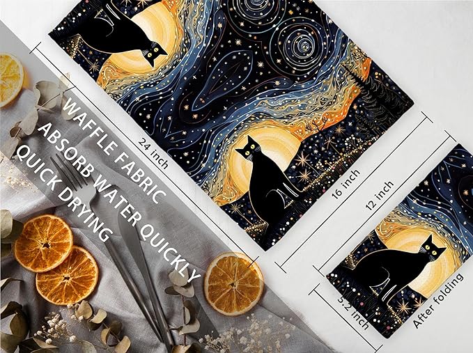 Black Cat Kitchen Towels - Black Cat Decor,Cat Kitchen Decor,Black Cat Gifts for Women,Cat Dish Towels,Cat Hand Dish Tea Towels 16×24 Inch,Cat Gifts for Cat Lovers,Cat Towels for Women, Small