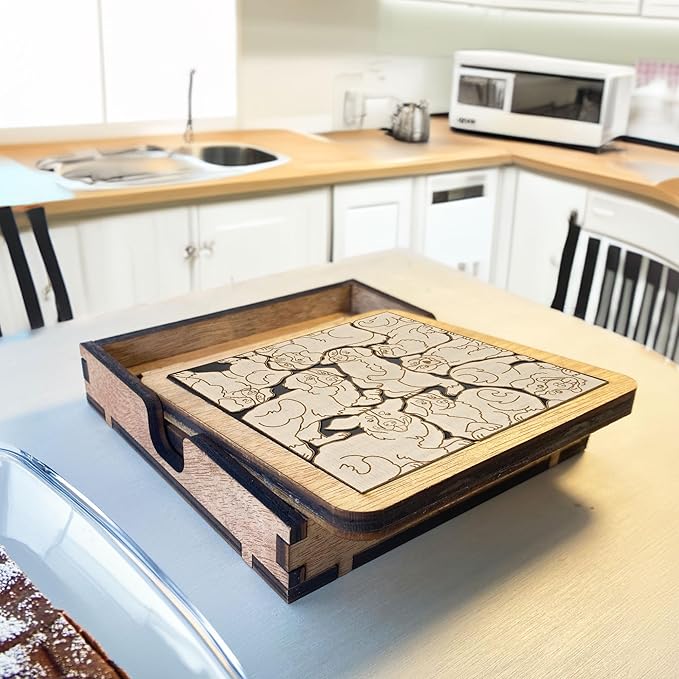 02 Bernese Moutain Dog Coaster - Bernese Moutain Dog Puzzle Wooden Coaster Set - Interlocking Jigsaw Drink Mats with Laser-Cut Design for Bernese Moutain Lovers