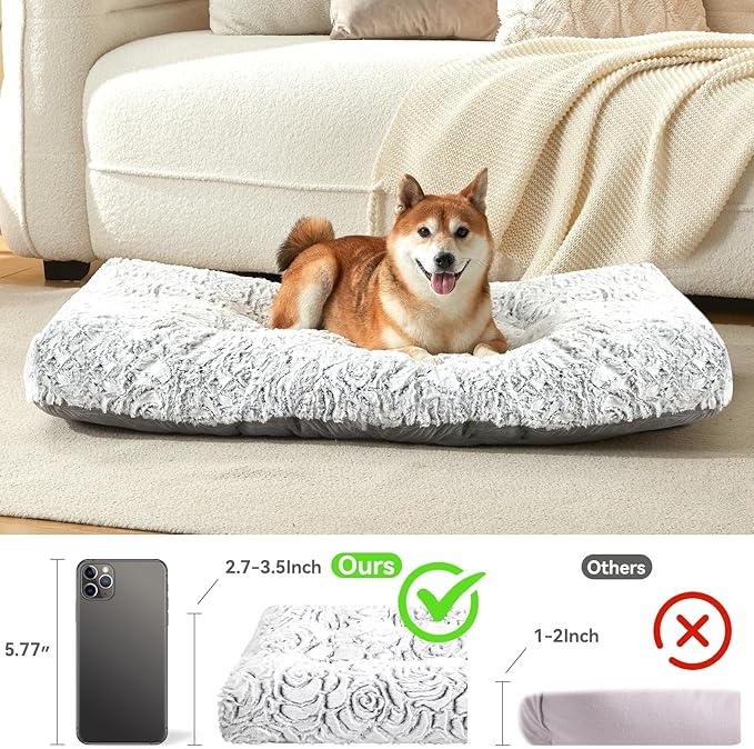 2 in 1 Dog Bed Crate Pad Mat Washable Reversible (Cool & Warm) Soft Fluffy Pet Kennel Beds for Large Medium Small Puppy Cat Sleeping Mattress Machine Wash Dog Cooling Mats (Dot Grey, 35" 23")