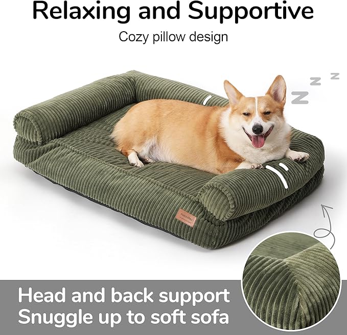 FUKUMARU Cute Dog Bed, Fluffy Dog Bed with TPU Layer Keeping Lining Dry, Dog Couch Medium Size Dog Easy to Care, Warm Cat Bed with Removable Zipper Cover, 36inch, Large, Green