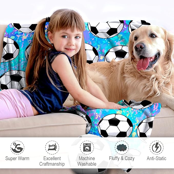 Soccer Blanket Gifts for Girls Ultra Soft Flannel Merch Soccer Throw Blanket for Soccer Lovers Players Team Soccer Gifts Stuff 80"x60"