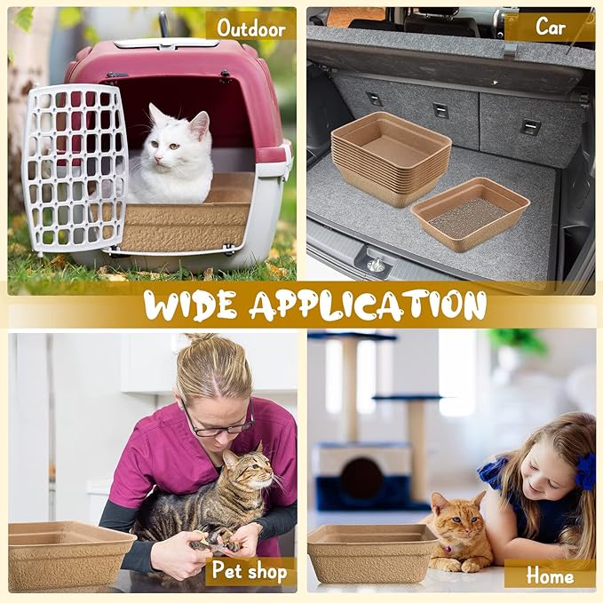 12 Pieces Disposable Litter Boxes for Cats Degradable Paper Cat Litter Tray Waterproof Portable 2 in 1 Kitten Litter Box for Cat, Small Animals, for Home Car Travel Pet Shop, 16.7 x 12.8 x 4.1 Inch