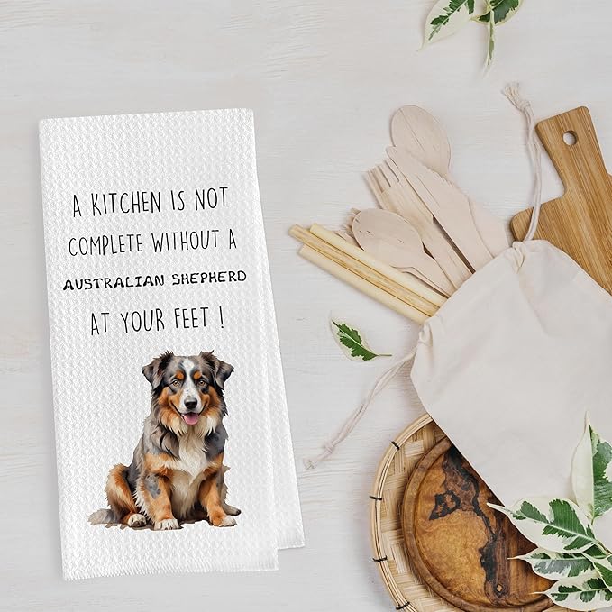 Australian Shepherd Dish Towels Set - Funny Australian Shepherd Decorative Waffle Kitchen Towels, Australian Shepherd Hand Tea Towels, Australian Shepherd Gifts (16×24 Inches, Set of 2)