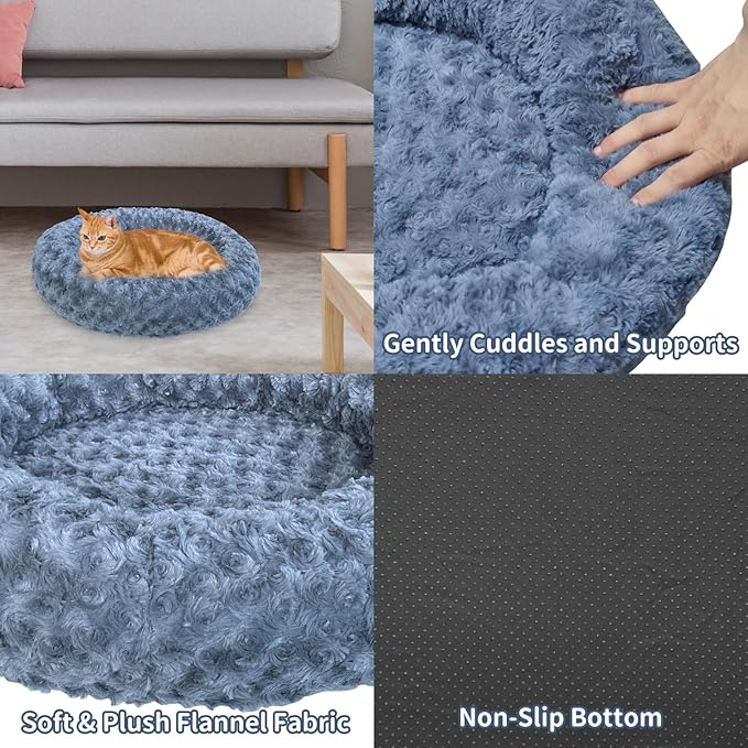 Heated Cat Beds for Indoor Cats Warming Cat Beds Super Soft Machine Washable Thermo Kitty Electric Heating Bed 19 Inches Round
