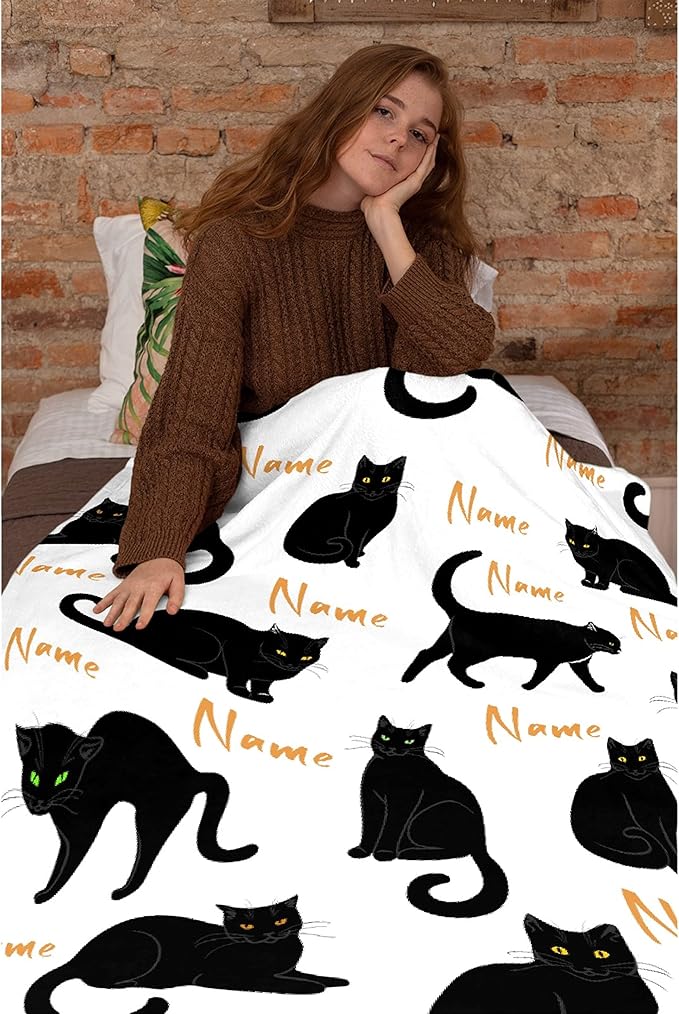 RAMEN BLANKET Custom Black Cats Blanket Throw Super Soft and Cozy Blankets for Home Decoration, Couch, Bed, Sofa 40"x30" Extra Small for Pets for All Seasons