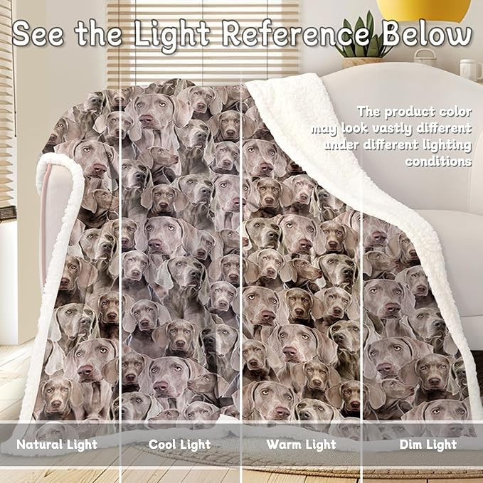 BlessLiving Weimaraner Fuzzy Dog Blanket for Kids Adults - Cute Puppy Fleece Blanket with Animal Pattern - Reversible Sherpa Couch Sofa Bed Throw (50 x 60 Inches)