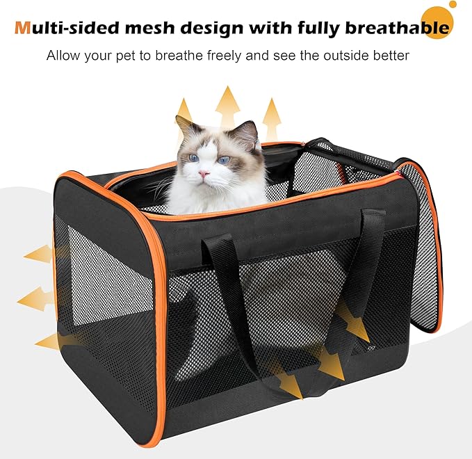 HiCaptain Black Cat Carrier Bag, Lightweight Soft Cat Carrier with Top Mesh Window, Breathable Pet Carrier for Medium Cats and Small Dogs Puppies up to 15 lb - Black