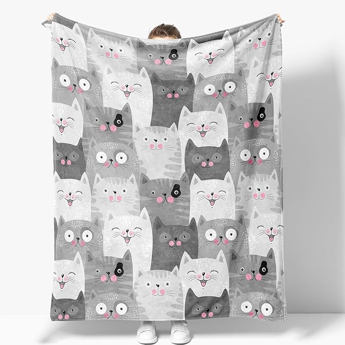 Cat Blanket Gifts for Women Girls Wife Mom Birthday Christmas Valentine Present Kawaii Animal Kitten Theme Decor Home Bedroom Living Room Sofa Couch Super Soft Cozy Plush Kids Adult Teen Throw 60"x50"