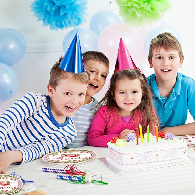 96 Pcs Strawberry Plates and Napkins Party Supplies, Disposable Forks Summer Fruit Paper Dessert Tableware Decorations Birthday Table Dinnerware Favors Set, Serves 24