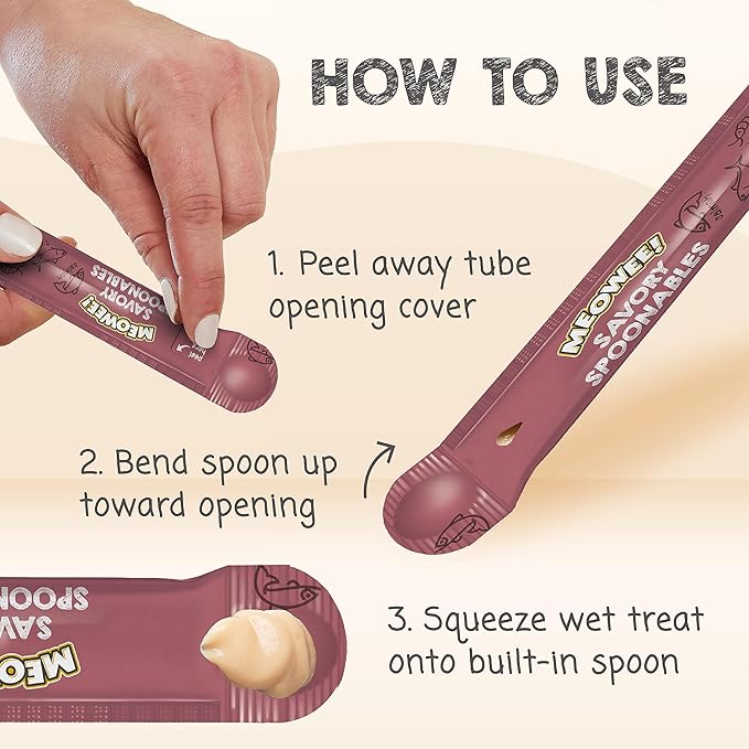 Savory Spoonables with Real Salmon, Tuna & Krill, 8 Count Tube, Triple Flavor Squeezable Lickable Wet Treats for Cats with Built-in Spoon for Less Mess