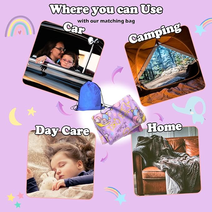 Best Gift Glow in The Dark Moon Throw Blanket with Storage Bag, Soft Throw Blanket for Girls Boys, Girls Blanket Gifts for Birthday Valentines Christmas, Kids Blanket, Home Travel Use, 60x50 Purple