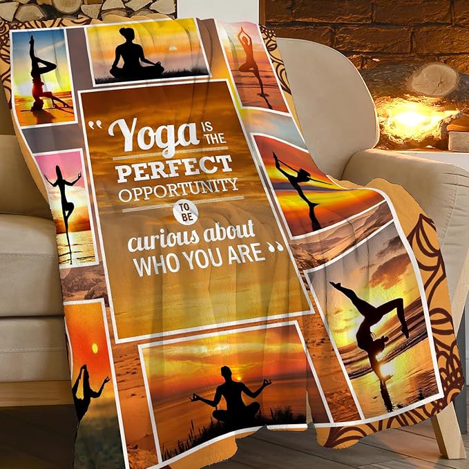 Yoga Sport Blanket Yoga Meditation Throw Blanket Ultra Soft Cozy Fleece Yoga Gift for Yoga Lover Fuzzy Plush Bedding Blankets for Kids Teens Adults Girls Boys Women Men 50"x40"