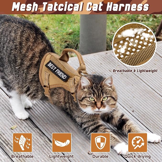 Tactical Cat Harness, Air Mesh Cat Walking Vest Harness Escape Proof, Reflective Large Cat Harnesses with Handle for Adult Fat Cats, Adjustbale, Breathable