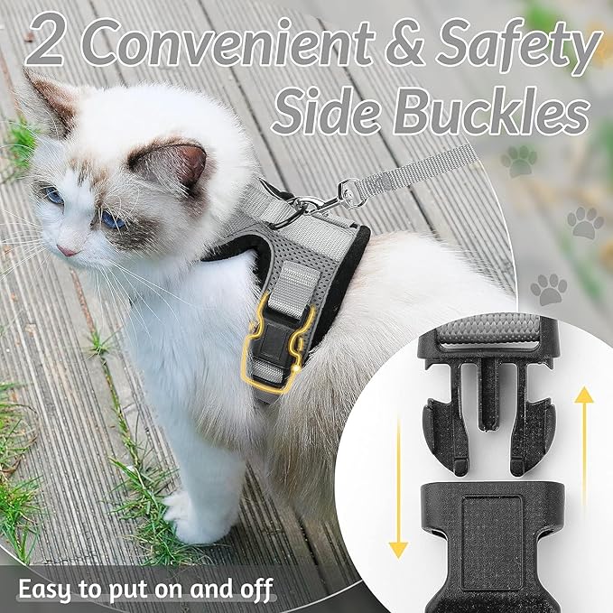 rabbitgoo Cat Harness and Leash for Walking, Escape Proof Soft Adjustable Vest Harnesses for Cats, Easy Control Breathable Reflective Strips Jacket, Grey, XXS