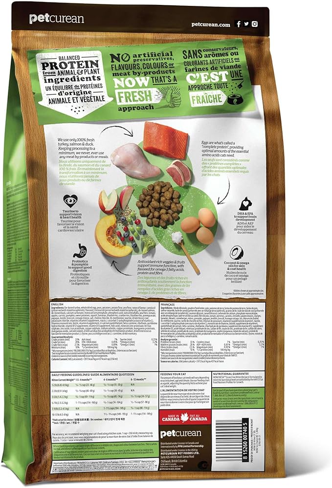 Now Fresh Grain-Free, Dry Cat Food, Turkey, Salmon and Duck Kibble, Real Meat and Fish Kitten Recipe, 3 lb Bag